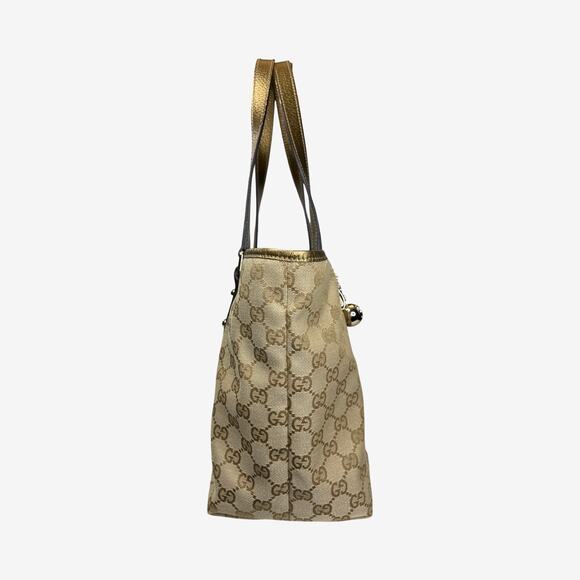 Gucci GG Canvas Gold Leather Trim Tote 137396 002404 with Charm & Cards - Picture 13 of 15